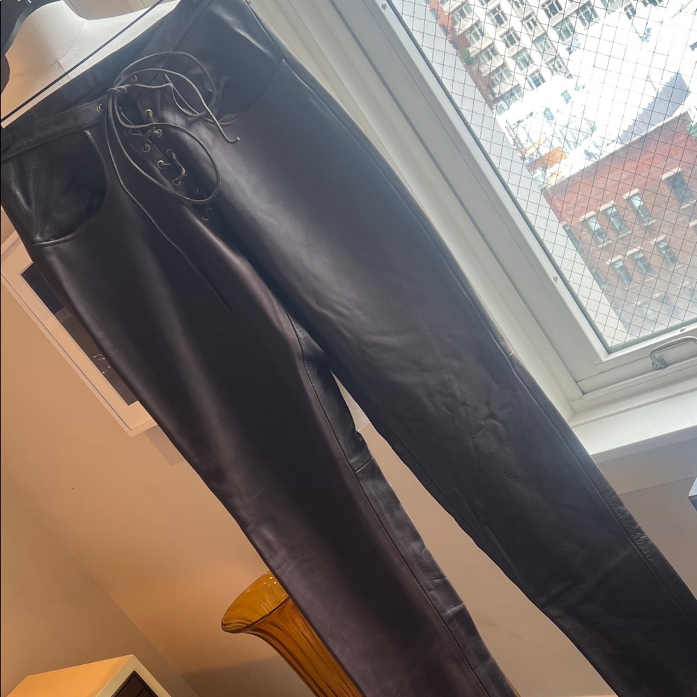 Sleek Brown Lace-Up Straight Leg Pants